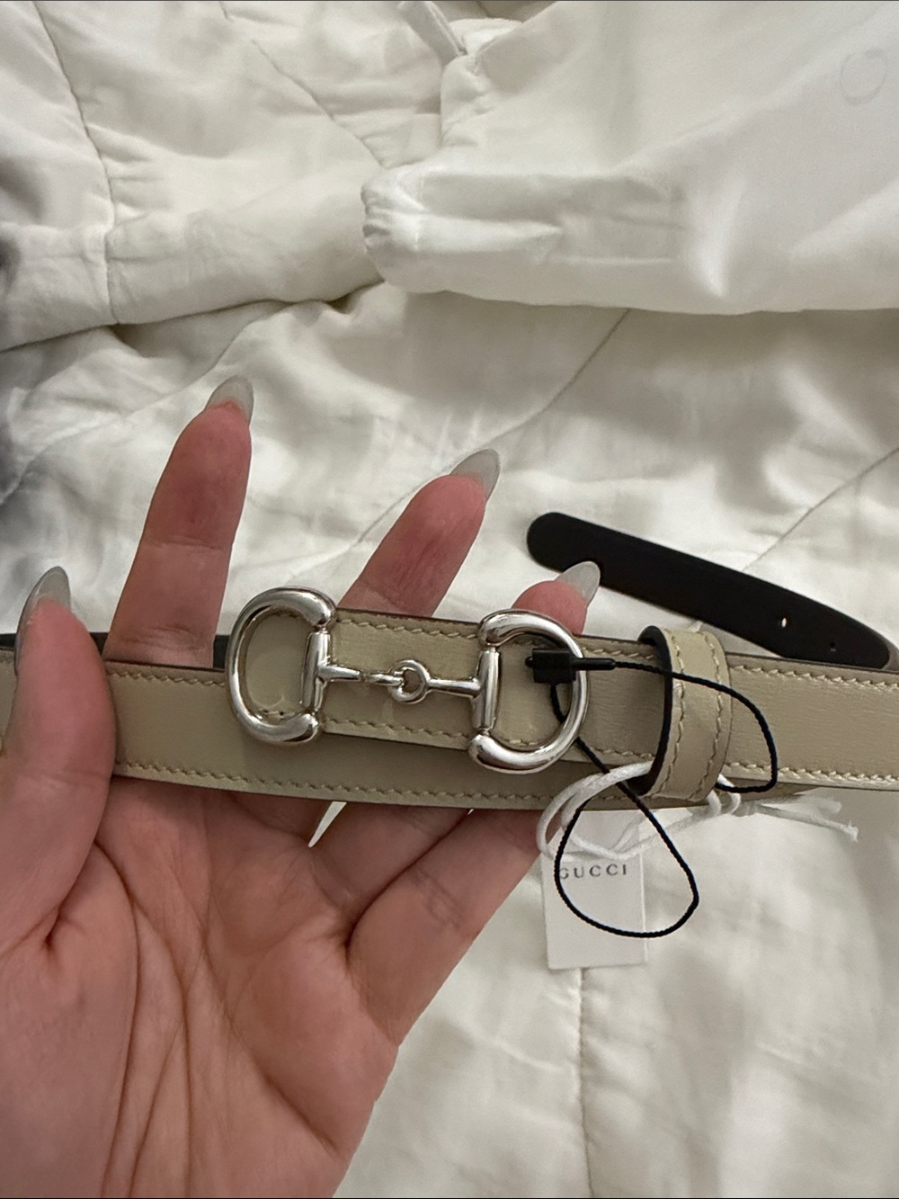 Gucci Beige Leather Horsebit Detail Belt with Silver-Tone Hardware